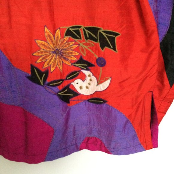 Chicos Design Womens Silk Jacket Sz 3 Multicolor Embroidered Lined Long Sleeve - Picture 3 of 8